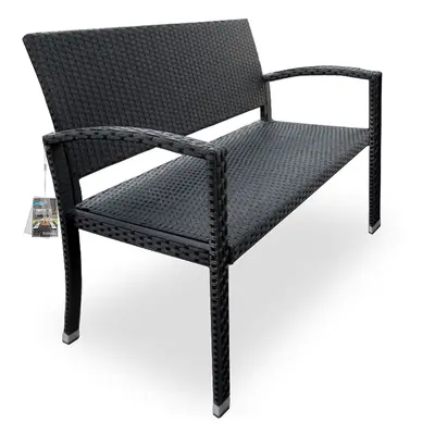 Panca da giardino a 2 posti nero polyrattan 122x87x60cm