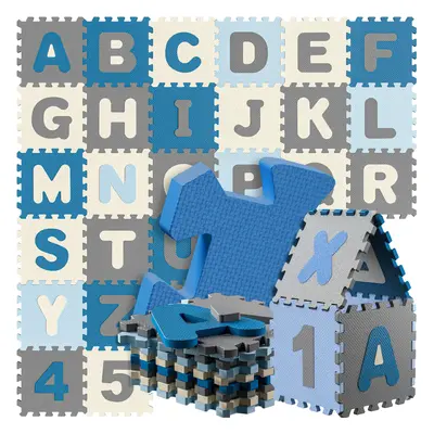 Tappeto puzzle XXL per bambini gommapiuma 3,3m² blu 86 pezzi