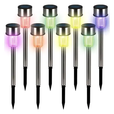 Set 8 x Lampade da giardino LED multicolore in acciaio inox