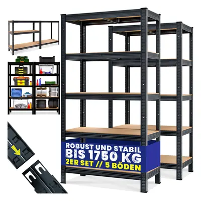 Set 2x Scaffali metallici 875kg nero 180x90x40cm