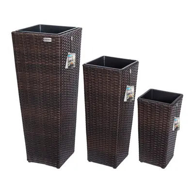 Set 3x Fioriere polyrattan marrone