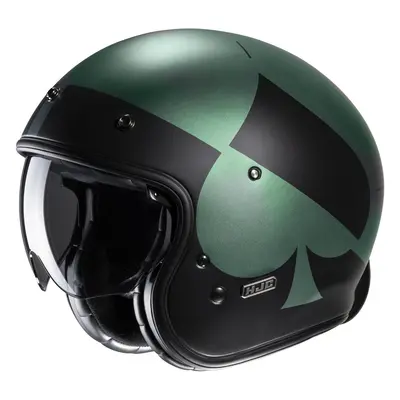 HJC V31 Kuz Retro Casco Jet, nero-verde, dimensione per uomo