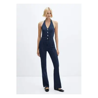 MANGO - Tuta denim collo halter blu scuro - Donna