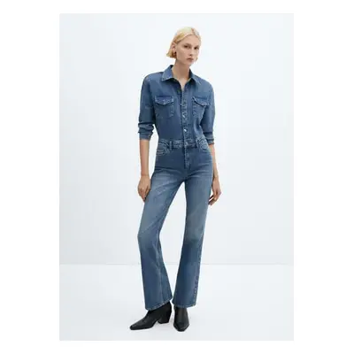 MANGO - Abito a tuta denim lungo blu medio vintage - Donna