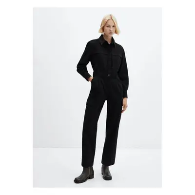 MANGO - Tuta denim cargo black denim - Donna