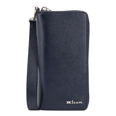 Kiton-Phone case in pelle con logo in metallo-Uomo