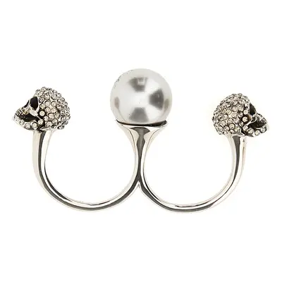 Alexander Mcqueen-Pearl Skull Double Ring Gioielli Silver-Donna