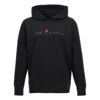 Kiton-Logo Print Hoodie Felpe Nero-Uomo