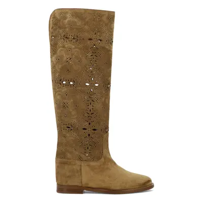 Via Roma 15-Suede Boots With Inlays Stivali & Stivaletti Beige-Donna