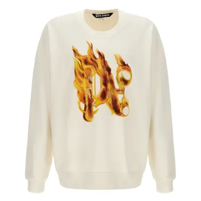 Palm Angels-Burning Monogram Felpe Bianco-Uomo