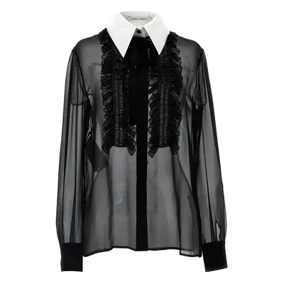 Alberta Ferretti-Ruffles Plastron Shirt Camicie Bianco/Nero-Donna