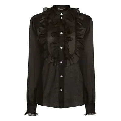 Dolce & Gabbana-Plastron And Ruffle Shirt Camicie Nero-Donna