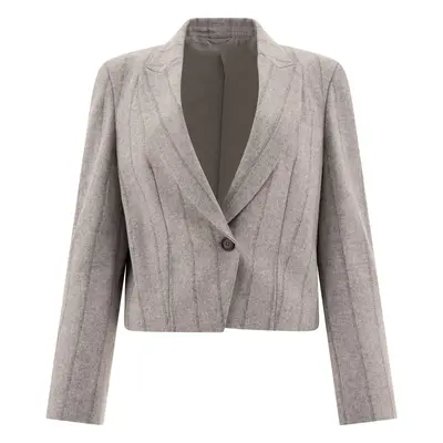 Brunello Cucinelli-Pinstriped Cropped Blazer Blazer And Suits Grigio-Donna