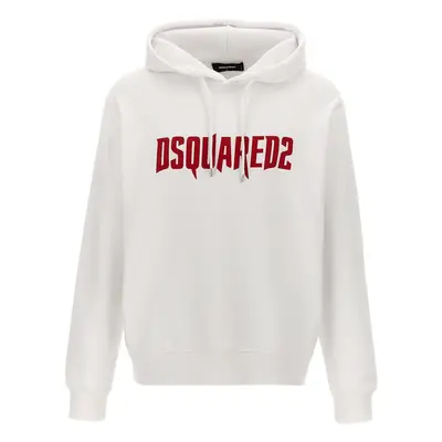 Dsquared2-Logo Print Hoodie Felpe Bianco-Uomo