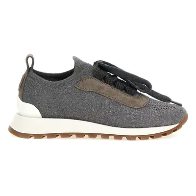 Brunello Cucinelli-Lurex Knit Sneakers Grigio-Donna