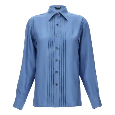 Tom Ford-Pleated Plastron Shirt Camicie Celeste-Donna