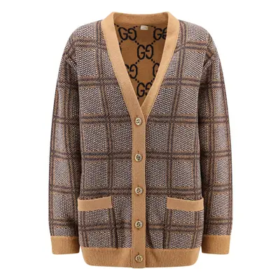 Gucci-Cardigan in lana con motivo madras-Donna