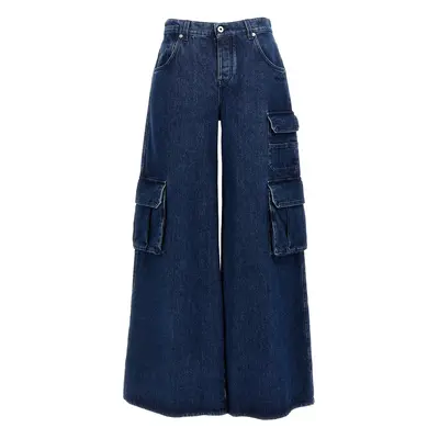 Off-White-Cargo Wide Jeans Blu-Donna