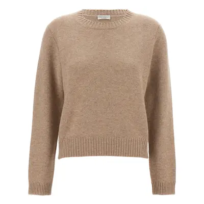 Brunello Cucinelli-Cashmere Sweater Maglioni Beige-Donna