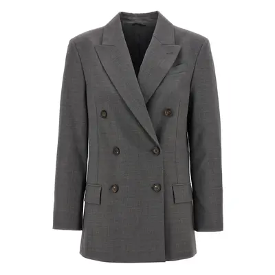 Brunello Cucinelli-Double-Breasted Blazer Blazer And Suits Grigio-Donna