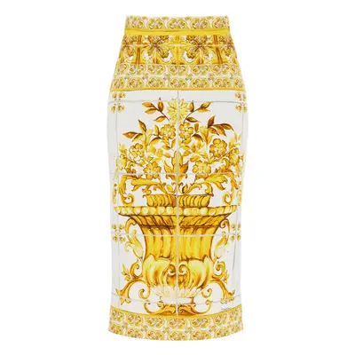 Dolce & Gabbana-Gonna In Seta Stretch Stampa Maiolica-Donna