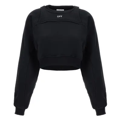 Off-White-Logo Embroidery Felpe Nero-Donna