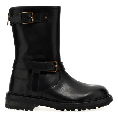 Dolce & Gabbana-Leather Boots Stivali E Stivaletti Nero-Uomo