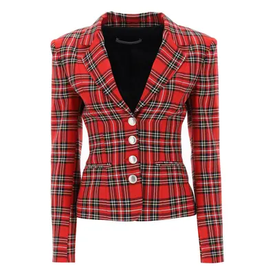 Alessandra Rich-Giacca Monopetto In Lana Con Motivo Tartan-Donna