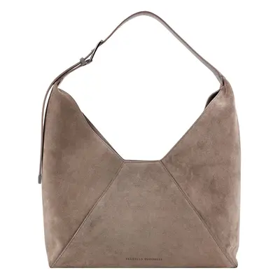 Brunello Cucinelli-Sueded Calfskin Hobo Bag Borse A Spalla Grey-Donna