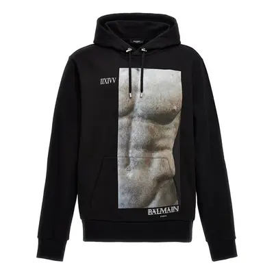 Balmain-Printed Hoodie Felpe Nero-Uomo