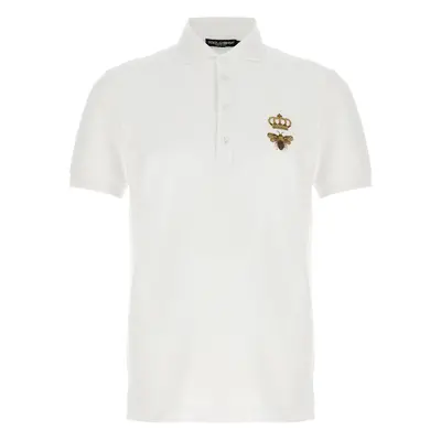 Dolce & Gabbana-Logo Embroidery Shirt Polo Bianco-Uomo