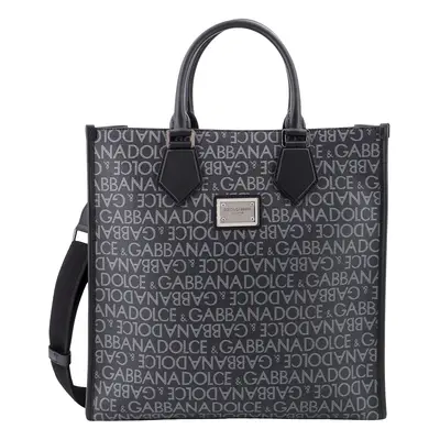 Dolce & Gabbana-Borsa a mano in tela spalmata e pelle con logo all-over-Uomo