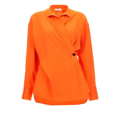 Ferragamo-Satin Asymmetric Shirt Camicie Arancione-Donna