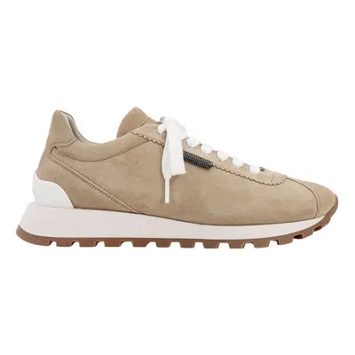 Brunello Cucinelli-Sneakers in suede con iconica applicazione gioiello-Donna