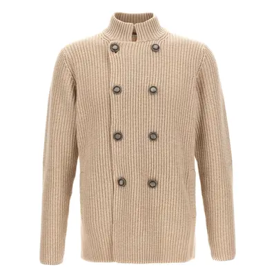 Brunello Cucinelli-Double-Breasted Cardigan Maglioni Beige-Uomo