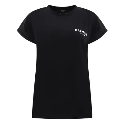 Balmain-T-Shirt With Flock Detail T-Shirts Nero-Donna