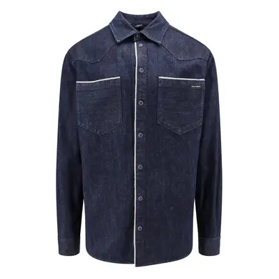 Dolce & Gabbana-Camicia in denim con etichetta logata-Uomo