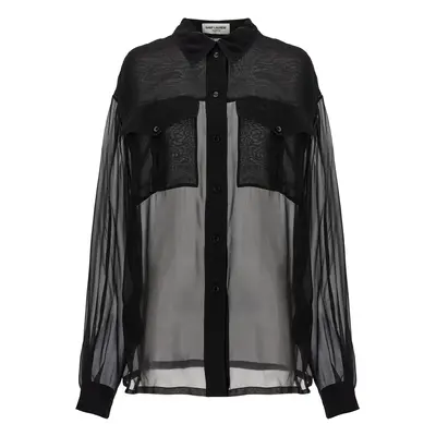 Saint Laurent-Muslin Silk Shirt Camicie Nero-Donna