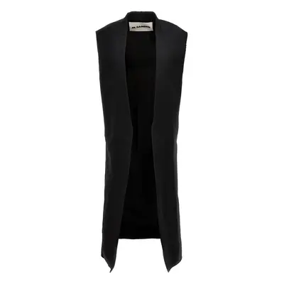 Jil Sander-Two-Material Long Vest Gilet Nero-Donna