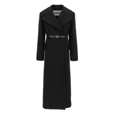 Jil Sander-Double-Breasted Coat Trench E Impermeabili Nero-Donna