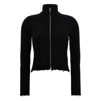 Mm6 Maison Margiela-Used Ribbed Cardigan Maglioni Nero-Donna