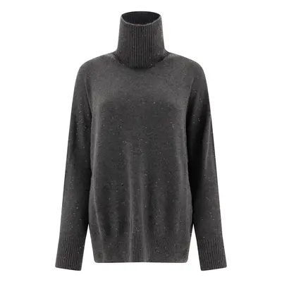 Brunello Cucinelli-Cashmere And Silk Turtleneck With Sequins Knitwear Grey-Donna