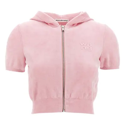 T By Alexander Wang-Logo Chenille Cropped Hoodie Felpe Rosa-Donna