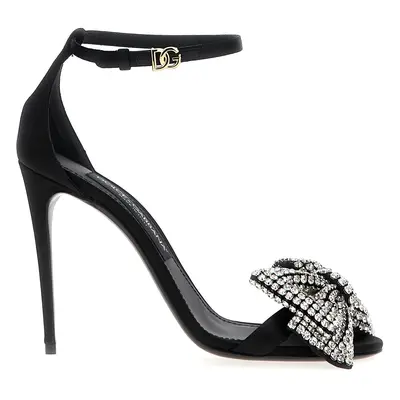 Dolce & Gabbana-Satin Jewel Bow Sandali Nero-Donna