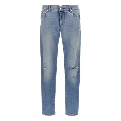 Dolce & Gabbana-Used Effect Detail Jeans Celeste-Uomo