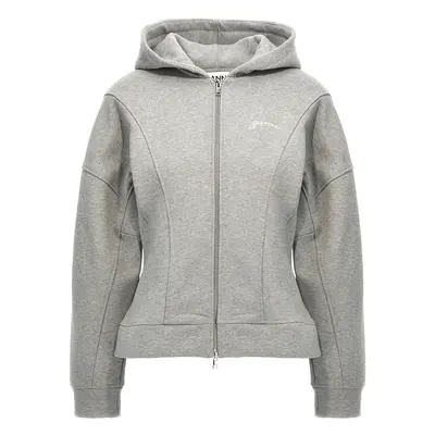 Ganni-Logo Embroidery Hoodie Felpe Grigio-Donna