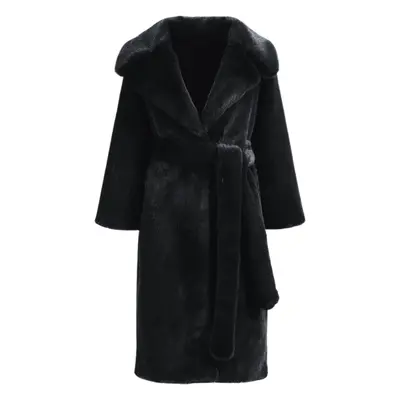 Wanan Touch-Cappotto Eco Pelliccia in Alpaca e Lana Nero-Donna -Marrone