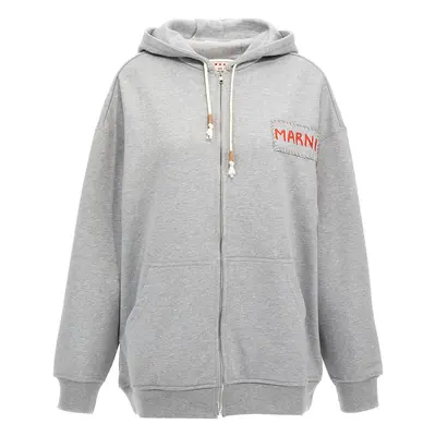 Marni-Logo Patch Hoodie Felpe Grigio-Donna