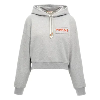 Marni-Logo Print Cropped Hoodie Felpe Grigio-Donna