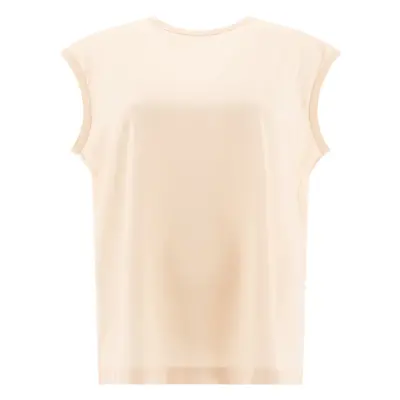 Brunello Cucinelli-Stretch Silk Satin T-Shirt With Monili T-Shirts Beige-Donna